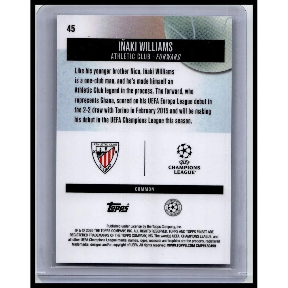 2025-26 Finest UEFA Iñaki Williams #45 Athletic Bilbao Blue Refractor #/200